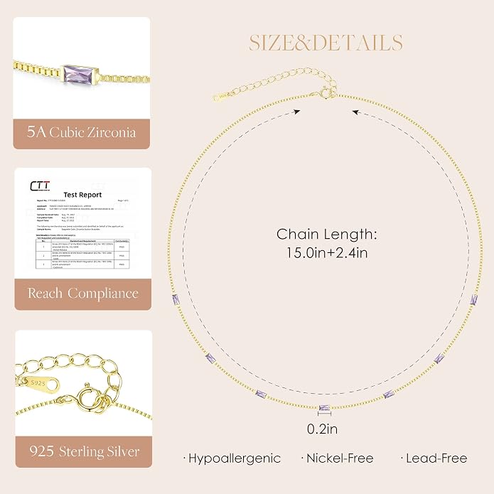 LOUISA SECRET Birthstone Necklaces for Women, 14K Gold Plated Dainty Simple Necklace, 925 Sterling Silver Birthday Anniversary Jewelry Gift for Women Mom Mother