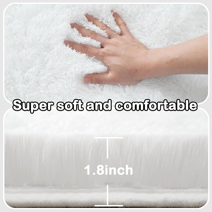 White 10x12 Area Rug Living Room - Large Soft Fluffy Non-Slip Carpet | Cloud-Soft Comfort: Microfiber Memory Foam Layers Cradle Every Step - Cozy Warmth Your Whole Family Will Sink Into Daily