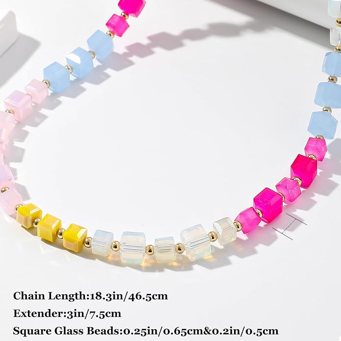 LALAPPLE Colorful Beaded Gemstone Necklace for Women, Boho Rainbow Bead Choker with Natural Stone Crystal Beads, Handmade Summer Beach Necklace Jewelry