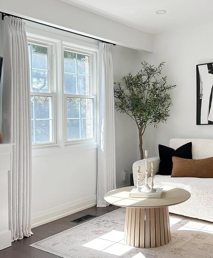 CAPALOCA Pinch Pleated Blackout Curtains 108 Inches Long, Linen Blend, 100% Blackout Drapes with 20 Hooks, Ideal for Bedroom and Living Room, 40" W x 108" L (Pack of 2), Neutral White