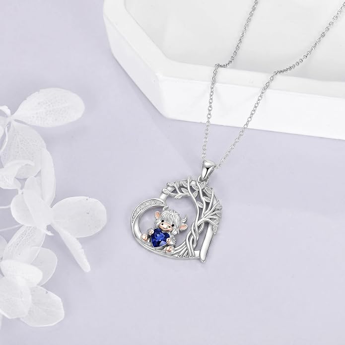 PELOVNY Teddy Bear Necklace for Women 925 Sterling Silver Bear/Highland Cow/Fox/Cat/Axolotl Birthstone Necklace Christmas Birthday Jewelry Gifts for Mom Daughter Wife Sister