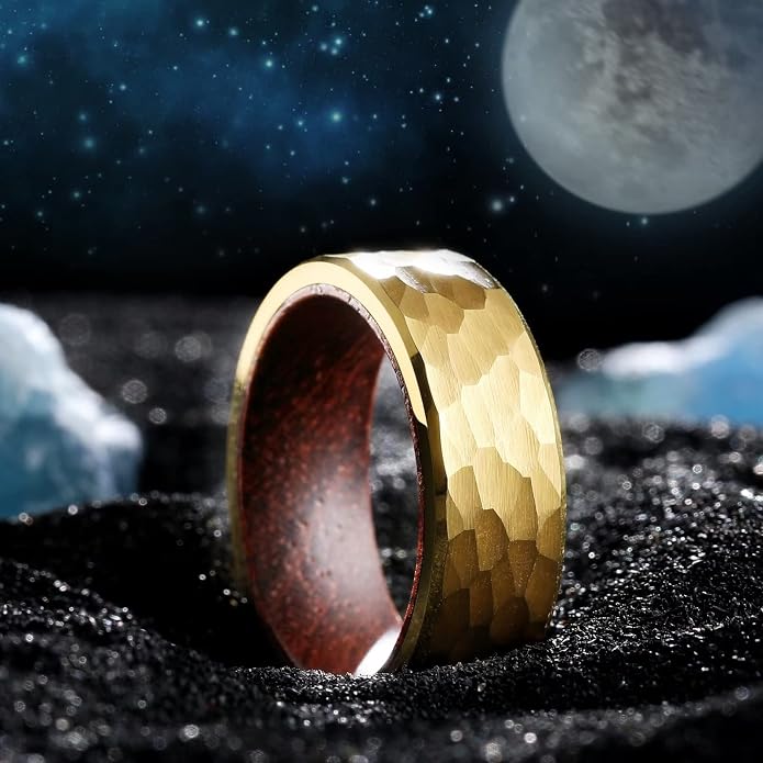 King Will Hammered 8mm Silver Tungsten Ring Hammer Men Wedding Band Comfort Fit