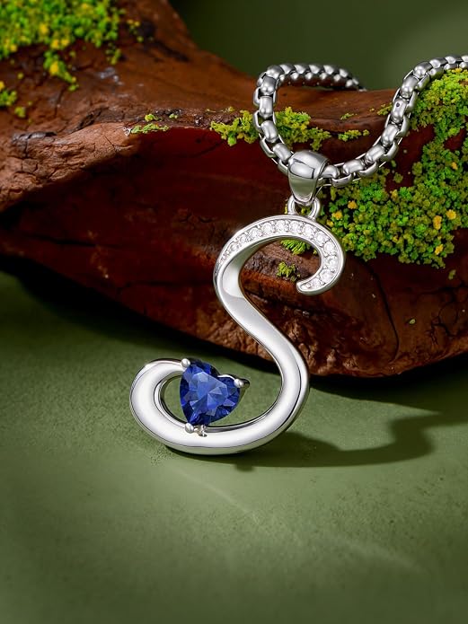 Birthday Gifts for Women Alphabet A to Z Initial Birthstone Pendant Necklaces for Women - 18k White Gold Plated Personalized Name Jewelry Anniversary Graduation Gifts for Wife Her Daughter Girlfriend(with Gift Box)