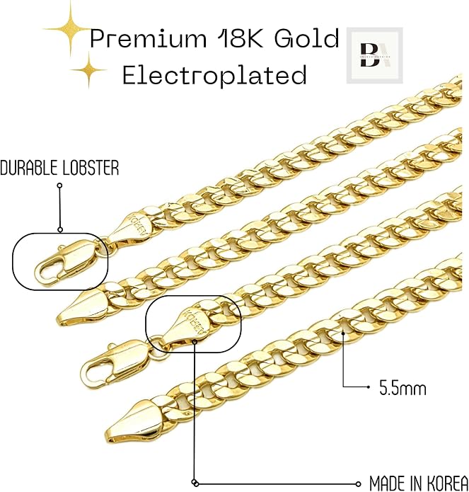 18K Gold Electroplated Cuban Chain Anklet – 5.5mm Concave, 5mm Miami Cuban Link – Made in Korea, 9-12 Inches