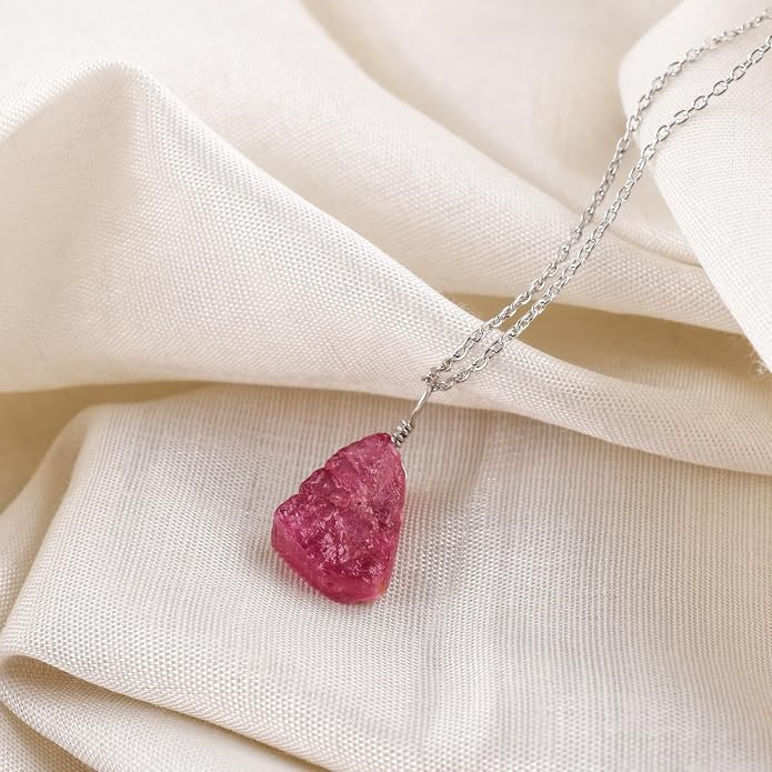 Raw Gemstone Dainty Pendant Necklace for Women, Trendy Healing Chakra Crystal, Birthstone Handmade 925 Sterling Silver Adjustable 18 inch Chain Jewelry, Birthday Gifts