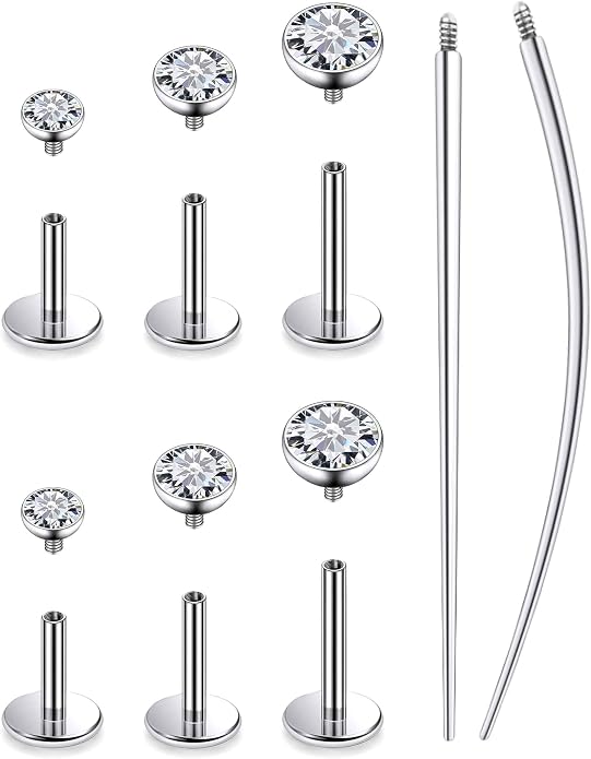 20G 18G 16G Astm F136 Titanium Internally Threaded Flat Back Earrings Nose Rings Studs G23 Titanium Tragus Helix Conch Cartilage Earrings Studs Piercing Jewelry For Women Men Clear Pink CZ