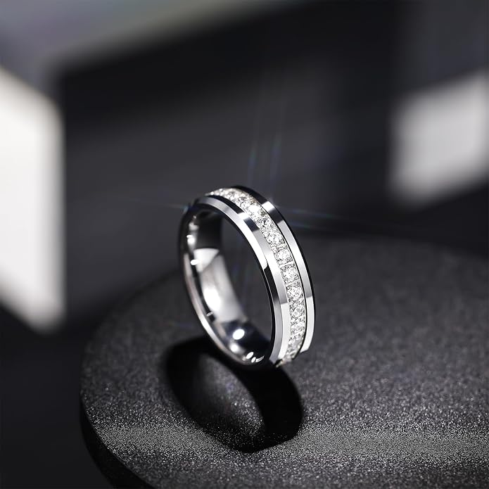 Greenpod 6mm 8mm Tungsten Carbide Rings for Men Silver/24K Gold Plated Cubic Zirconia Eternity Wedding Band Women High Polish Comfort Fit Size 6-13