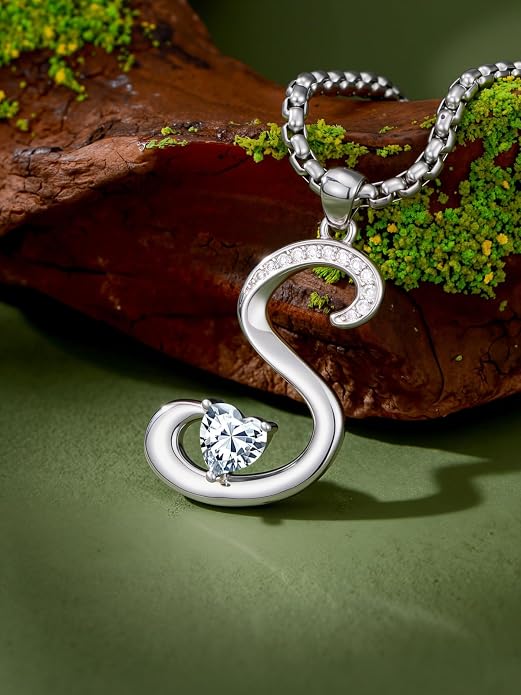 Birthday Gifts for Women Alphabet A to Z Initial Birthstone Pendant Necklaces for Women - 18k White Gold Plated Personalized Name Jewelry Anniversary Graduation Gifts for Wife Her Daughter Girlfriend(with Gift Box)