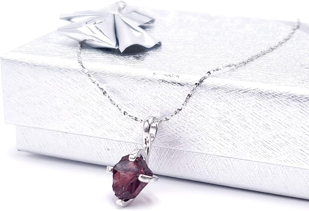 Natural raw gemstone pendant chain necklace with white gold over 925 solid sterling silver, birthstone dainty solitaire gift for her, uniquelan jewelry