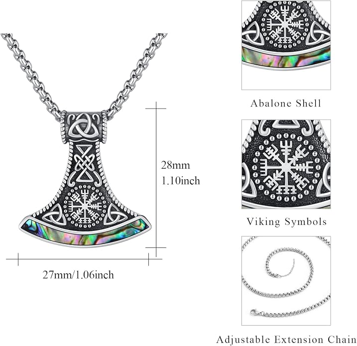 Viking Necklace for Men 925 Sterling Silver Rune Amulet Pendant Nordic Necklace Viking Jewelry Gift for Father Husband Son