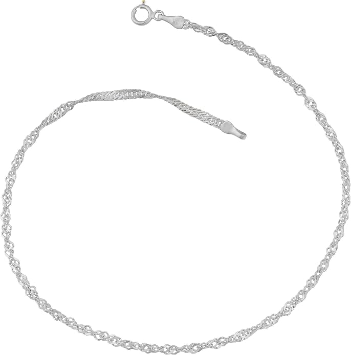 925 Sterling Silver Anklets For Women, Ankle Bracelets for Women, Basic Chain Link Anklets For Women, Rope Chain, Curb Chain Anklet, Figaro Chain
