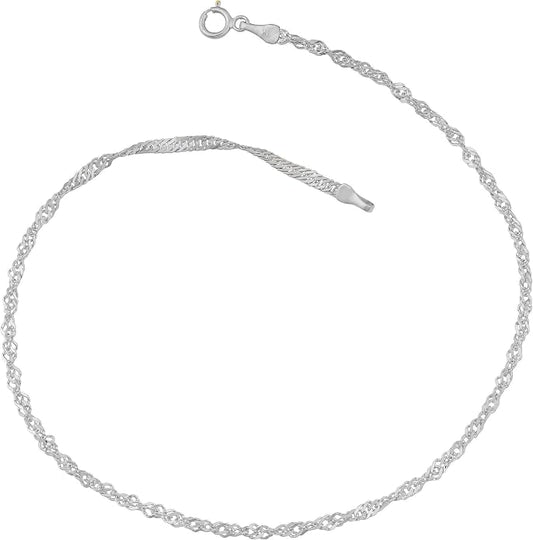 925 Sterling Silver Anklets For Women, Ankle Bracelets for Women, Basic Chain Link Anklets For Women, Rope Chain, Curb Chain Anklet, Figaro Chain