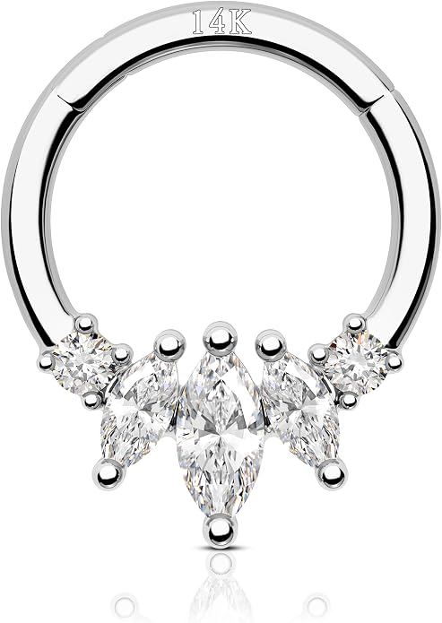 COCHARM 14K Gold Septum Rings 14K Yellow Gold Septum Piercing Jewelry 16g Septum Clicker 14kt Real Gold Daith Earrings Solid Gold Daith Piercing Hoop Daith Jewelry for Women Men