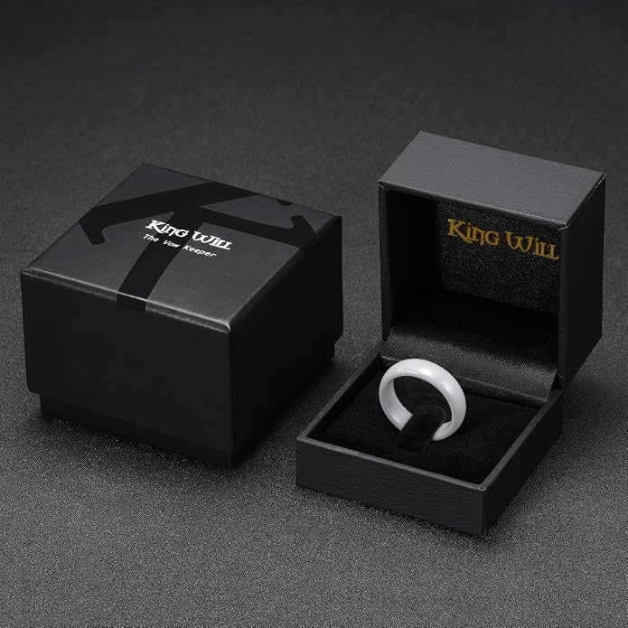 King Will Ceramic Wedding Band for Men Women-6-8mm Width Black & White with Multi Style Design Promise Rings Comfort Fit Size 7-14