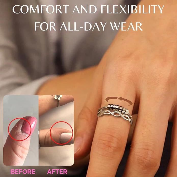 Halukakah 18K Gold/Platinum Plated Anxiety Spinning Ring: Stylish Diamond Heart Stress Relief Jewelry with Beads Spinner,Himalaya Salt Added,Size Adjustable,Gift for Women,Teens,Girls,Daughter,and Mom