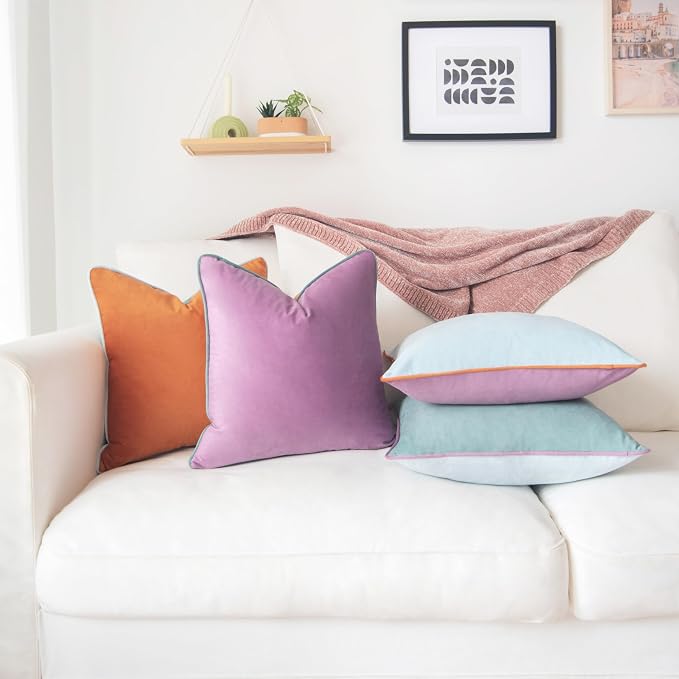 MONDAY MOOSE Decorative Throw Pillow Covers Cushion Cases, Set of 4 Soft Velvet Modern Double-Sided Designs, Mix and Match for Home Decor, Pillow Inserts Not Included (20x20 inch, Purple/Teal)