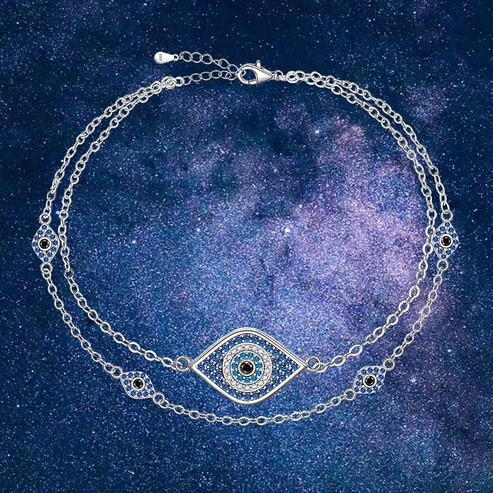 Fenthring Evil Eye Anklet Sterling Silver Protection Turkish Blue Eyes Ankle Bracelets Anklets for Women Chain Jewelry