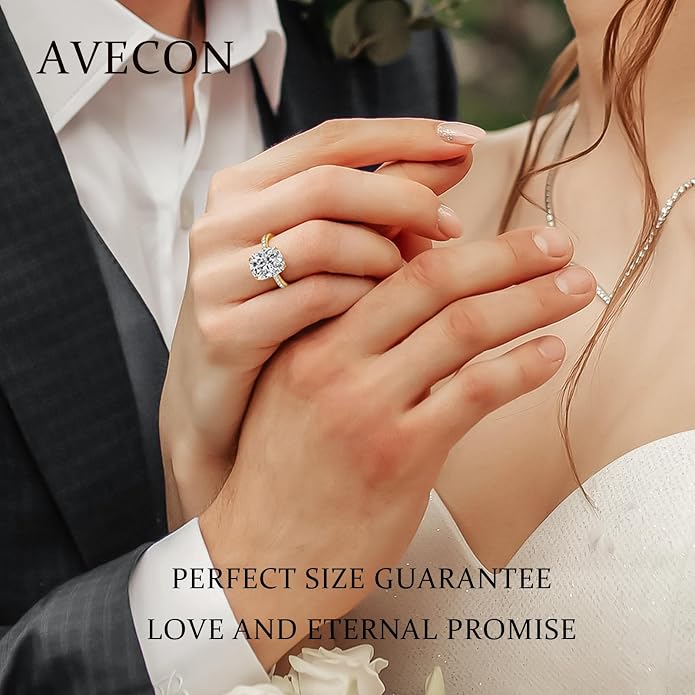 AVECON 3CT/5CT Elongated Cushion Cut Engagement Ring for Women, Wedding Promise Cubic Zirconia Band, White Gold Plated Bridal Half Eternity Rings with 4 Prong, Size 5-9