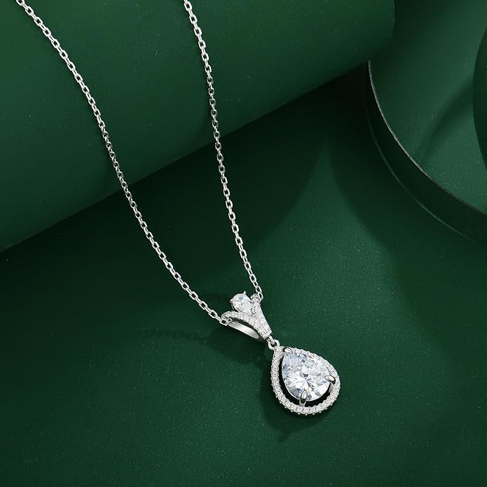 Birthstone Necklace 925 Sterling Silver Tear Drop 5A Cubic Zirconia Pendant Necklace Jewelry Birthday Gifts for Women