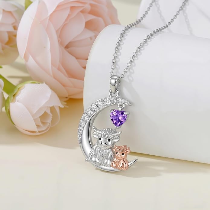 PELOVNY Teddy Bear Necklace for Women 925 Sterling Silver Bear/Highland Cow/Fox/Cat/Axolotl Birthstone Necklace Christmas Birthday Jewelry Gifts for Mom Daughter Wife Sister