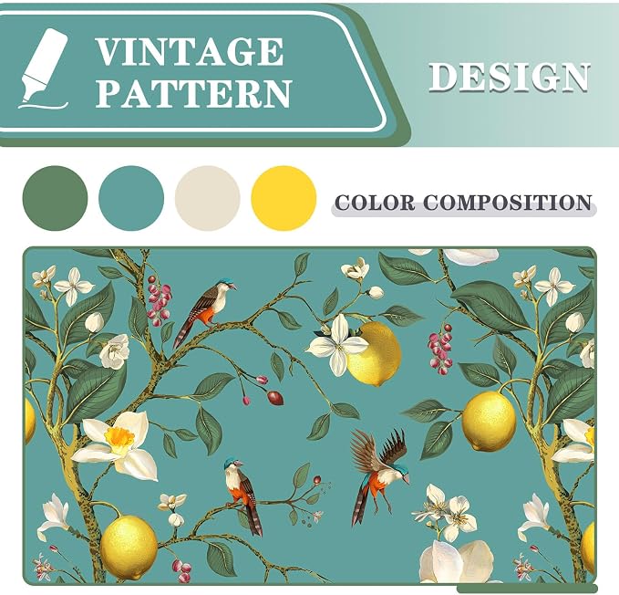 MYSKY HOME Floral Blackout Curtains 63 inch Length 2 Panels Set with Bird Lemon Patterned for Bedroom Room Darkening Noise Reducing Vintage Curtains & Drapes Grommet for Home, 52", Deep Green