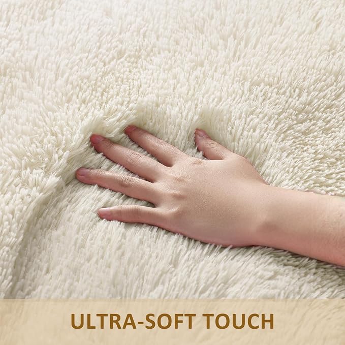 Ophanie 7x10 Area Rugs for Living Room,Upgrade Non-Slip Fluffy Soft Large Shag Bedroom Carpet,Ivory Big Indoor Thick Nursery Rug,Carpets for Boy and Girls Room Dorm Decor with Over 99 pcs Pile fibers