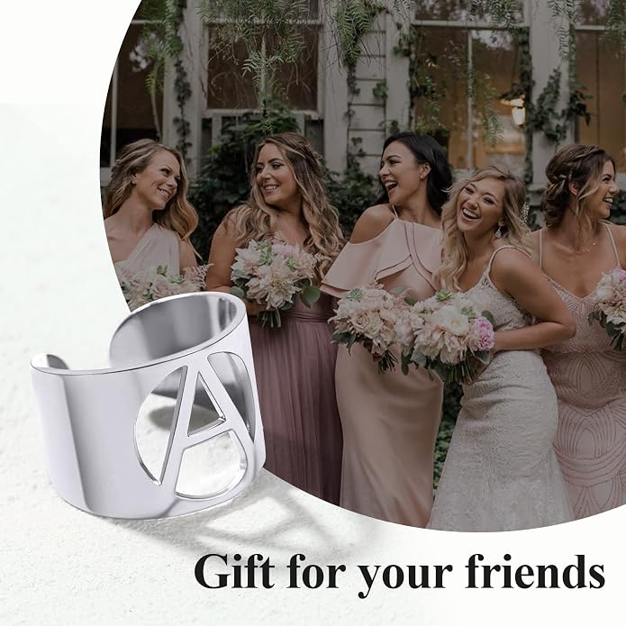 KeyStyle Bold Initial Letter Rings Adjustable, GoldChic Jewelry Women Gold Statement Ring Personalized Engraved Women’s Open Signet Ring for Party (Gold, White Gold, Black)