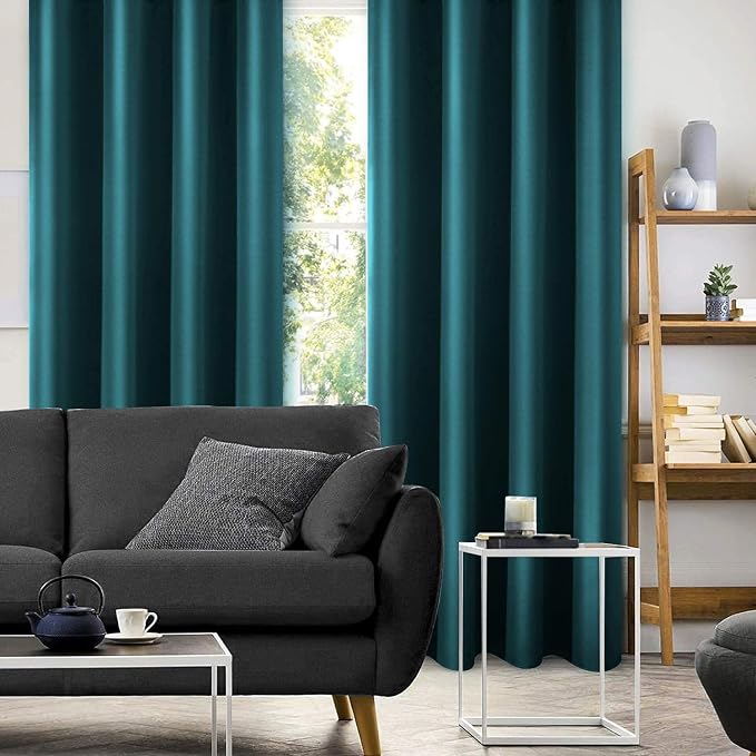 HOMEIDEAS 2 Panels Teal Faux Silk Blackout Luxury Curtains, 52 X 84 Inch Room Darkening Satin Thermal Insulated Window Drapes for Bedroom Decor, Indoor