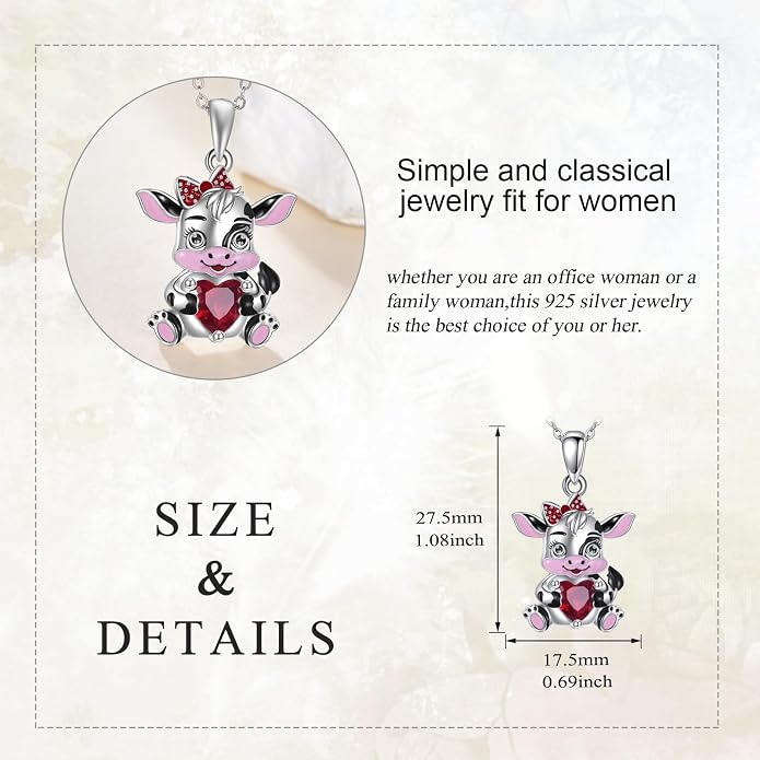 Bat/Cow/Cat/Bunny Necklace 925 Sterling Silver Heart Animal Pendant Necklace for Women