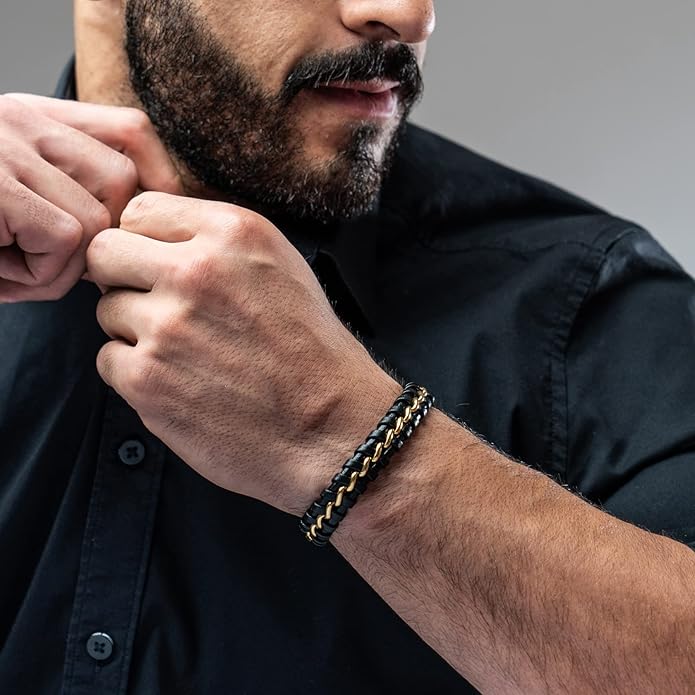 SERASAR Premium Leather Bracelet Men | Stainless Steel Magnetic Clasp | Three Colors | Jewelry Box Included