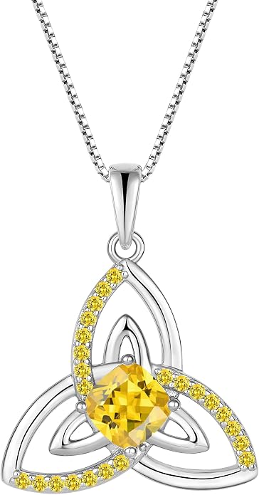 Celtic Birthstone Necklace for Women 925 Sterling Silver Trinity Knot Triquetra Crystal Pendant