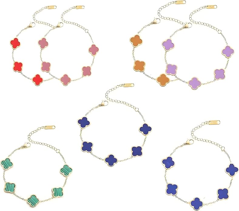 18K gold-plated mother of pearl enamel, adjustable clover lucky bracelet for women/New Year gift/Valentine's Day gift