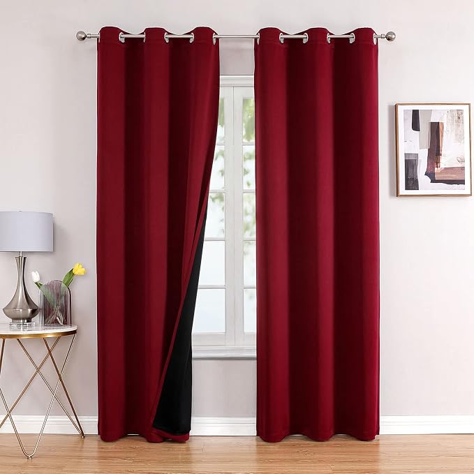 ChrisDowa 100% Blackout Curtains for Bedroom 84 Inches Long 2 Panels Set | 2 Thick Layers, Thermal Insulated, Light Blocking, Grommet, Window Treatment, Living Room Drapes, Burgundy, 42 x 84 Inch