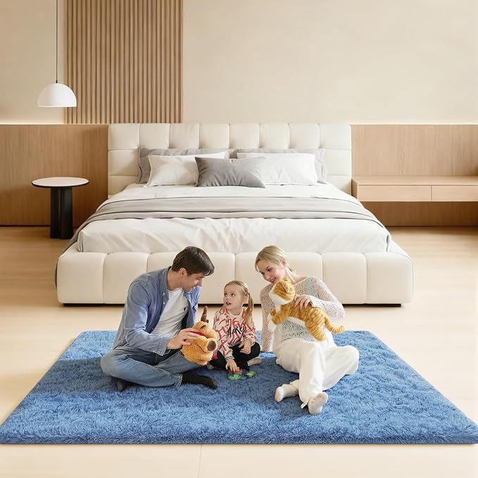 4x6 Rugs for Bedroom, Blue Fluffy Area Rugs for Living Room, Small Fuzzy Shag Soft Non-Slip Carpet for Kids Girls and Boys Nursery Dorm Indoor Room Home Decor (4ft X 6ft, Blue)