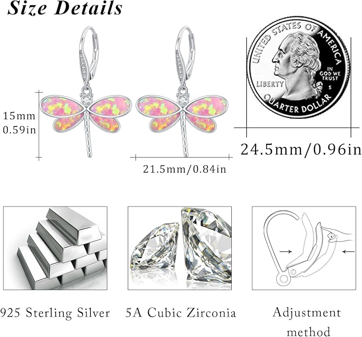 CUOKA MIRACLE Dragonfly Earrings 925 Sterling Silver Hoop Dragonfly Earrings Dangle Drop Opal Earring Dragonflies Jewelry Gifts for Women Wife