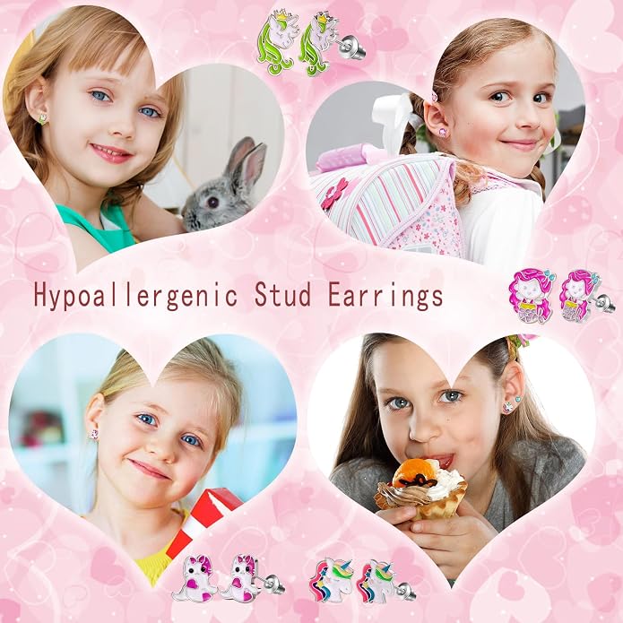 60 Pairs Cute Earrings Set - Hypoallergenic Stainless Steel Studs with Cartoon Characters, Colorful Faux Pearls & Sparkling Cubic Zirconias