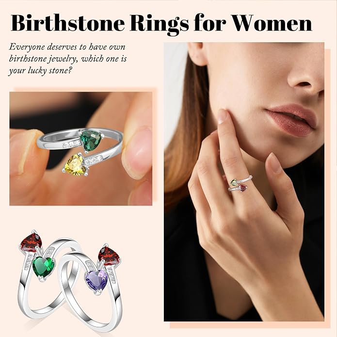 Btysun Mothers Day Gifts, Birthday Gifts for Women Non Tarnish Gold Rings Adjustable 1-12 Birthstone Rings Birthday Gift for Wife Mom Stocking Stuffers Promise Ring Anniversary Wedding Jewelry