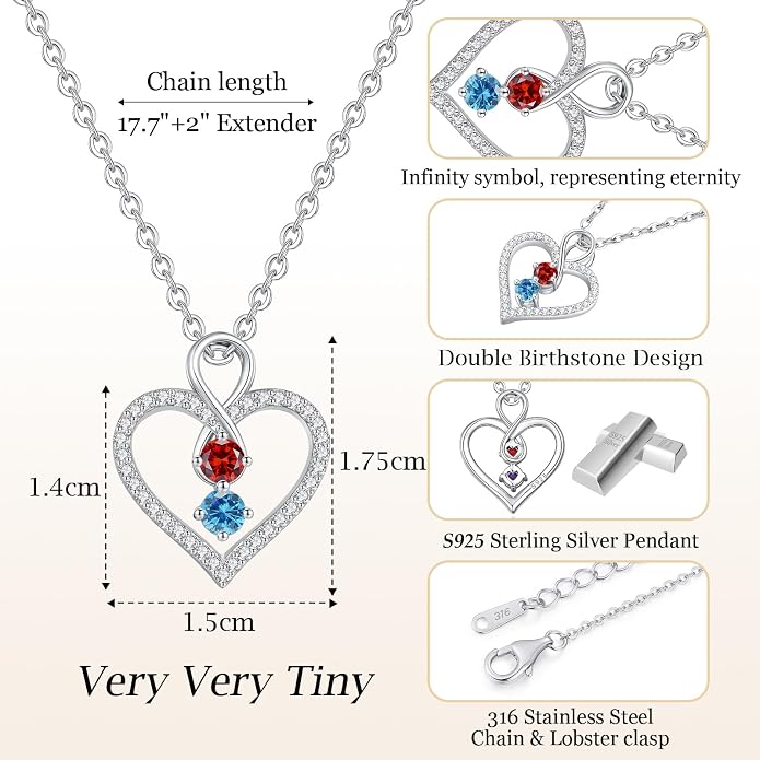 LOUISA SECRET Double Birthstone Necklaces for Women, 925 Sterling Silver Infinity Love Heart Pendant Necklace for Her, Birthday Anniversary Valentine's Day, Christmas, Wedding, Graduation Gift for Her, Personalized Gifts, Jewelry Gifts for Wife Mom Gir...