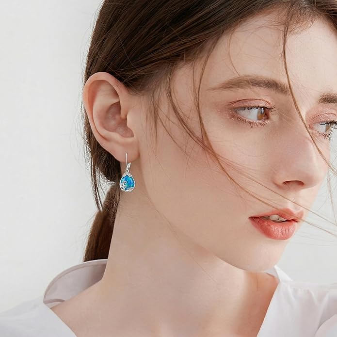 POPLYKE Celtic Filigree Teardrop Drop Dangle Earrings Sterling Silver Leverback Earrings Jewelry for Women