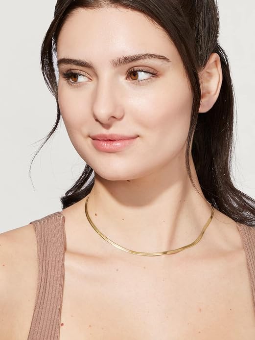 NECOCY 14K Gold Plated Necklaces for Women, Dainty Gold Herringbone Choker Necklace Thin Layered Snake Chain Jewelry for Gifts