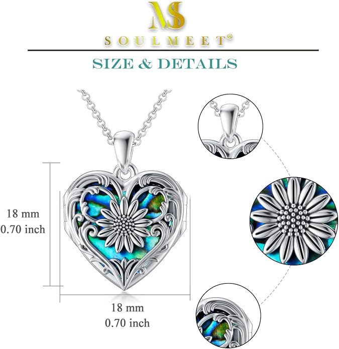 SOULMEET Personalized Silver Locket Necklace That Holds Pictures Photo Keep Someone Near to You, Memorial Custom Lockets Necklaces Letters Engraving for His Her