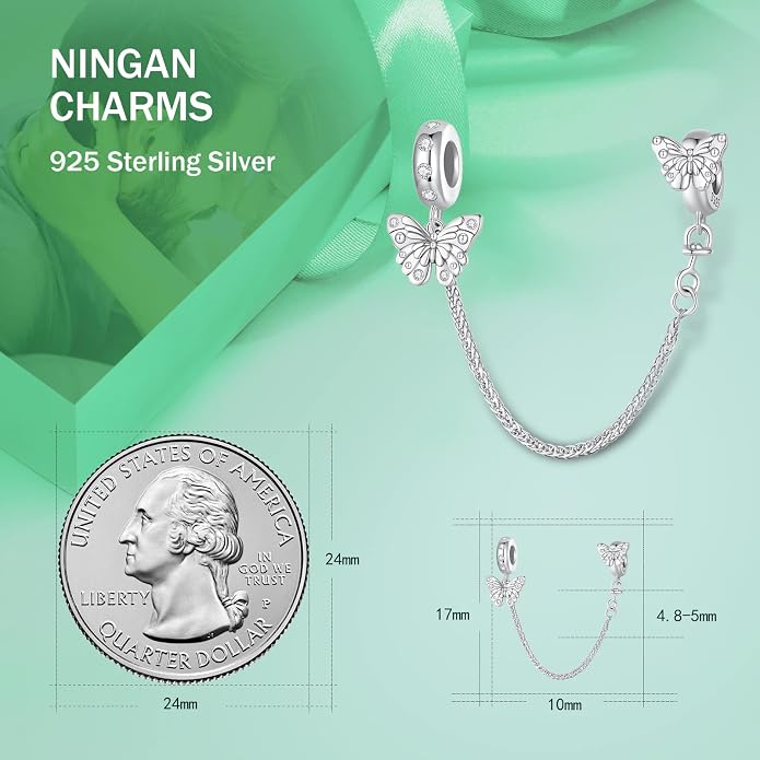 NINGAN 925 Sterling Silver Charm Golden Love Charm Buckle Safety Chain Travel Bead Firefly Dragonfly Pendant, Suitable for Women Bracelet and Necklace as Gift from Mom and Friends