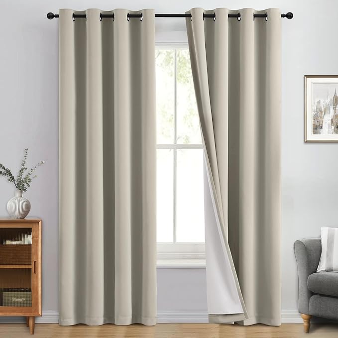 Yakamok Stone Blackout Curtains 84 Inches Long for Bedroom 50" Wide 2 Panel | Blackout Curtain Panels for Bedroom, 2 Thick Layers Grommet Top Thermal Insulated Drapes with White Back for Living Room