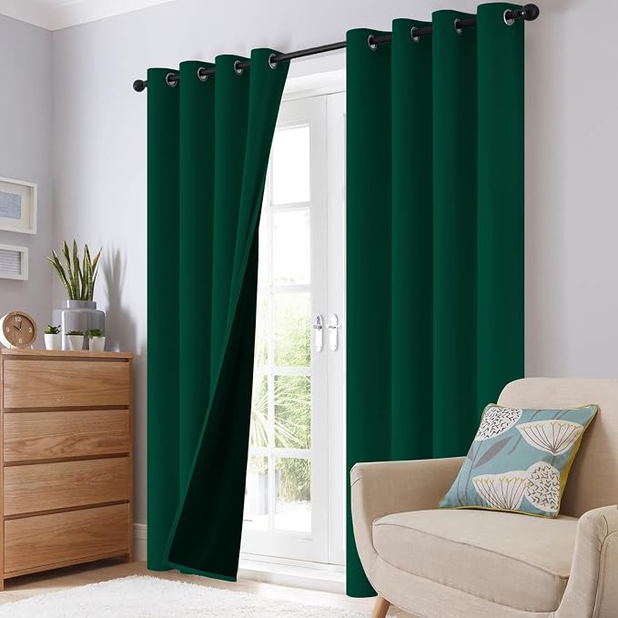 SimpleHome Dark Green 100% Blackout Curtains Room Darkening Living Room 90 | Curtains for Bedroom,Thermal Insulated Grommet Window Drapes,Curtains for Living Room with Black Back,52 x 90 Inch,2 Panels