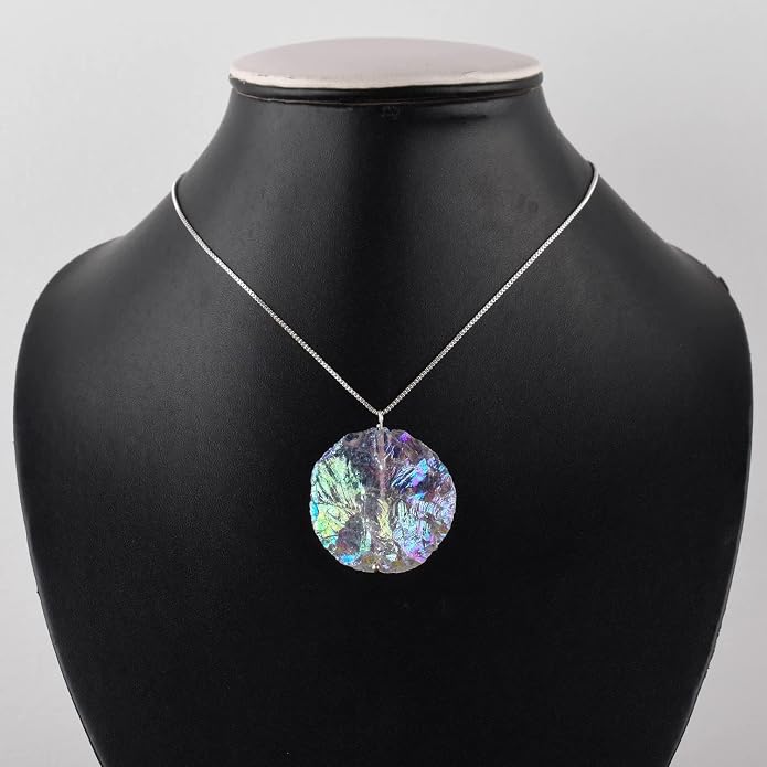 YANARA Angel Aura Quartz Necklace for Women – Raw Rough Crystal Statement Pendant, Silver Plated, 16” + 2” Extender Chain, Handmade Minimalist Dainty Jewelry Gift For Mother's Day, Western Jewelry