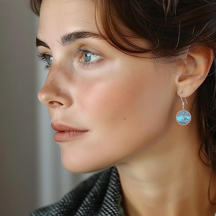 Vito 925 Sterling Silver Teardrop Earrings for Women, Moonstone Turquoise Drop Dangle Earrings Cat Snake Turtle Tree of Life Leverback Earrings Boho Jewelry Gift for Mom Wife