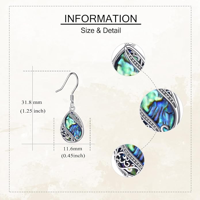 Abalone Shell/Onyx Filigree Mushroom Dangle Earrings Sterling Boho Western Jewelry Gift for Women