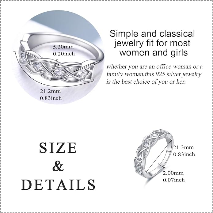 Celtic Ring Sterling Silver Simple Criss Cross Knot Ring Wedding Band Celtics Jewelry Christmas Gifts for Women Her Girlfriend Wife
