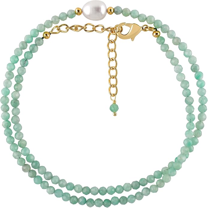 InfinityGemsArt Gemstone Gold Necklace For Women, Birthstone Natural Crystal Stone With Freshwater Pearl Beaded Jewelry, Gold Plated 18 Inch Chain