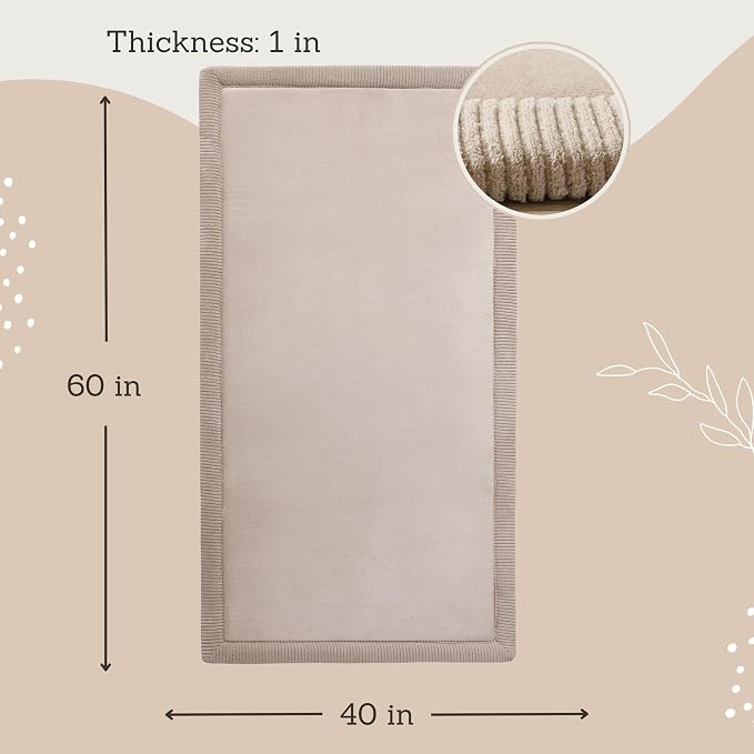 Hakuna Matte CloudSoft Baby Play Mat for Floor 40" x 60" Beige | Coral Velvet high-density foam Rug for Crawling & Cozy Play – Non-Slip, Water-Resistant, Easy-CareTummy Time Mat